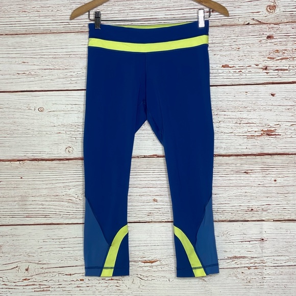 Lululemon Run Inspire Crop II in Limitless Blue/Clarity Yellow Sz 6 - Picture 4 of 14